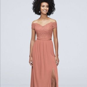 David’s Bridal Lace and Mesh Dress size 16 desert coral color